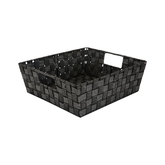 Simplify Lurex Striped Woven Storage Shelf Bin in Black | 13" x 15" x 5" | Michaels®